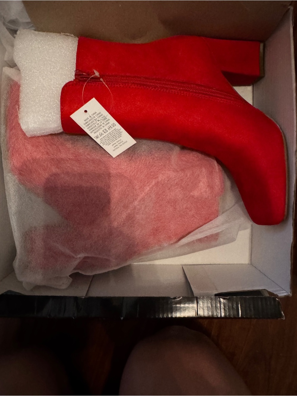Red Velvet Block Heel Ankle Boots